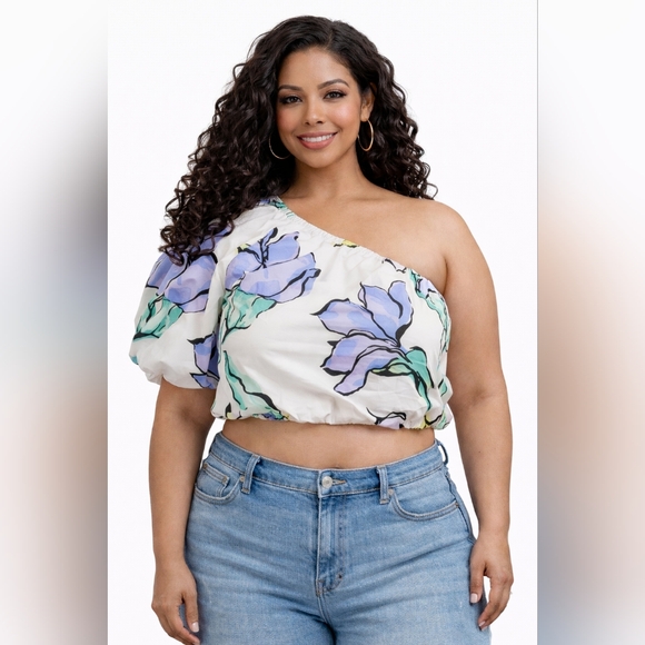 A New Day One-Shoulder Cropped Top – XXL – NWT – Floral Puff Sleeve - Picture 6 of 9
